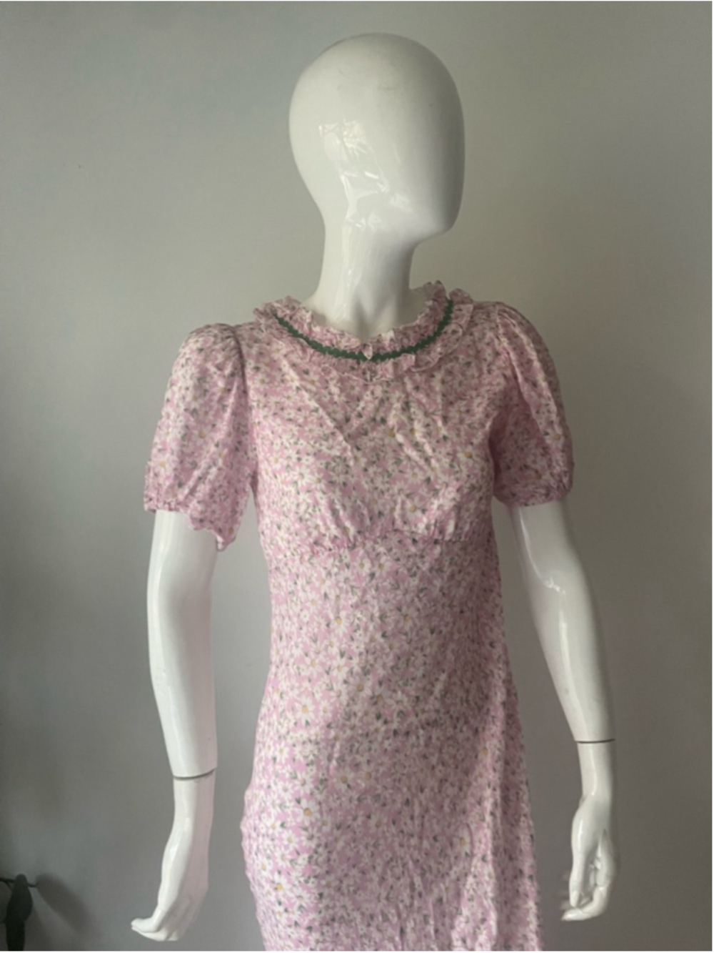 Rixo Deia Pink Floral Ruffled Midi Dress Puff Sleeve Voile Small - Picture 9 of 12